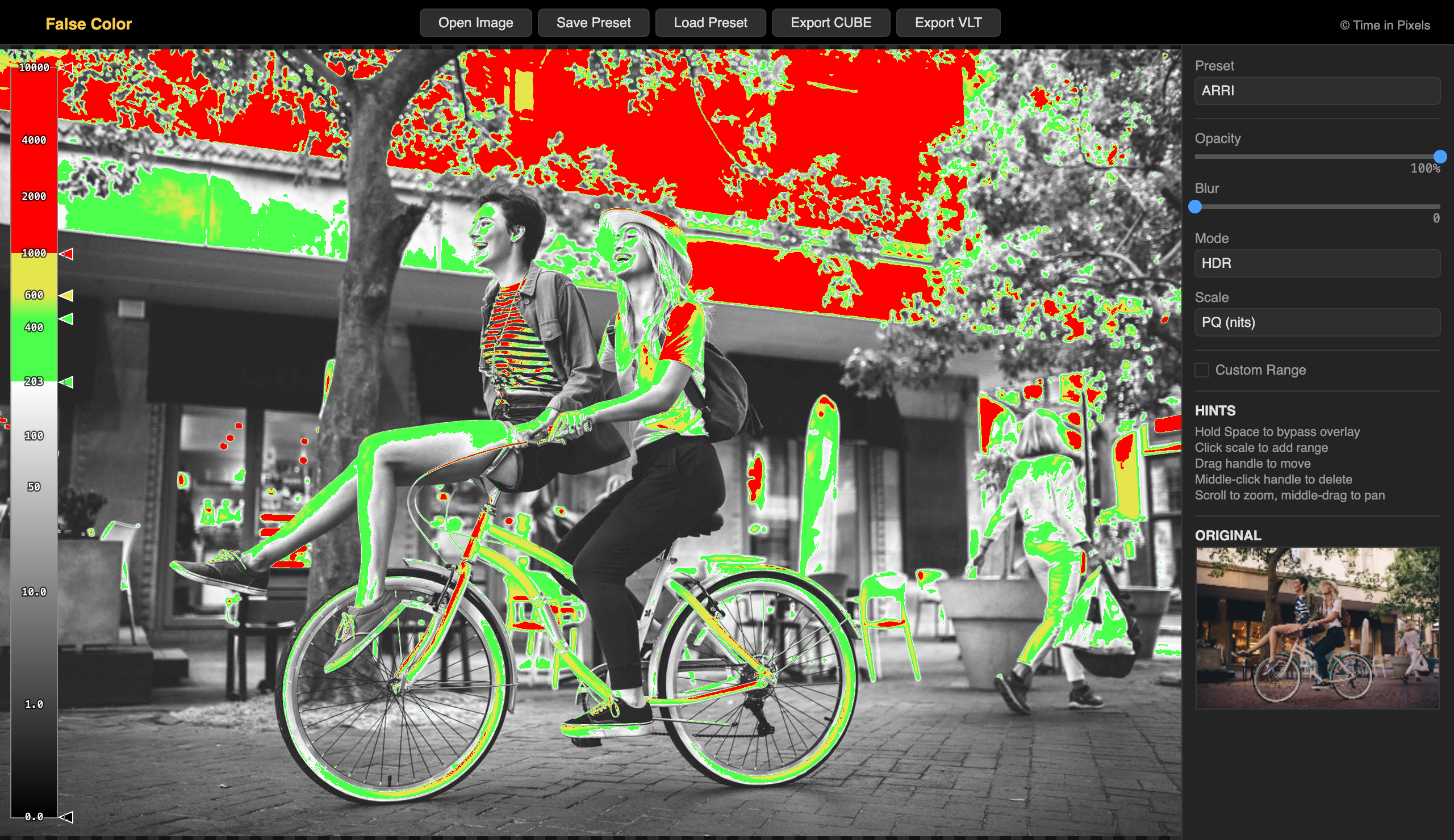 Web False Color App — HDR mode