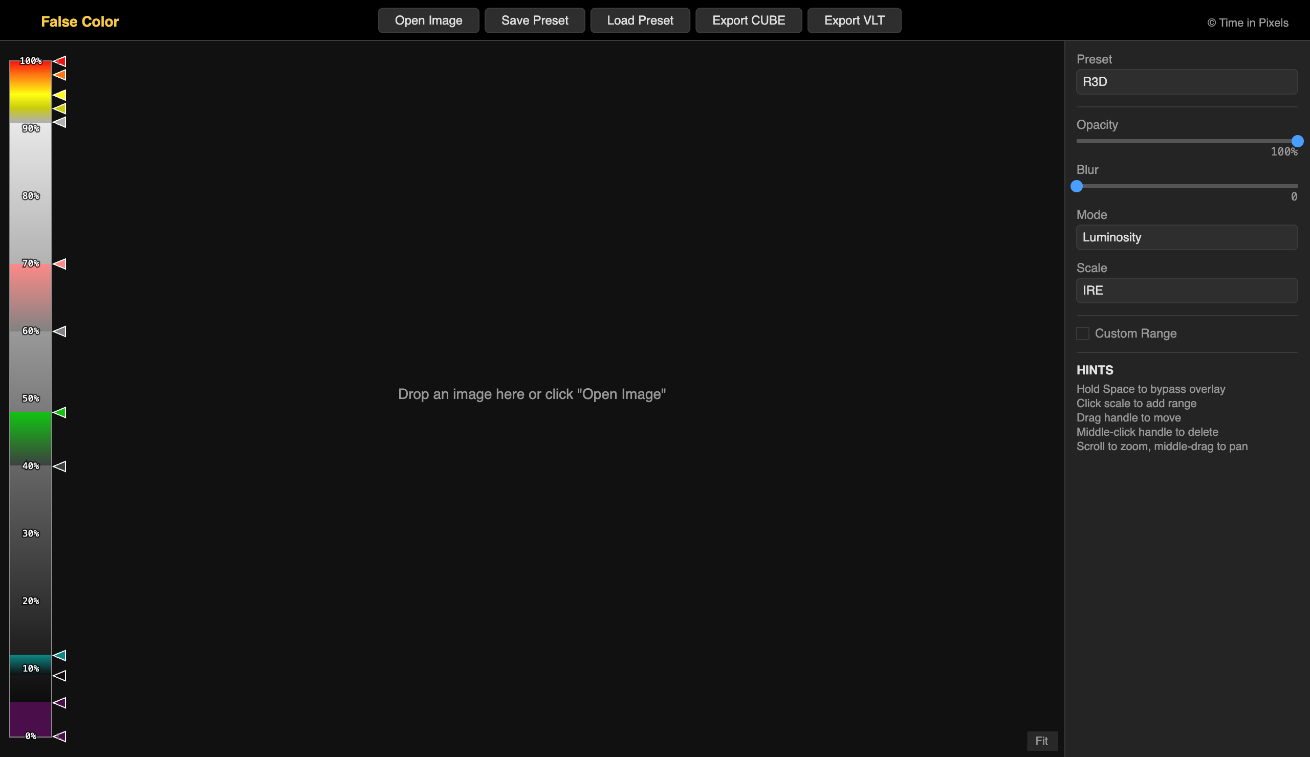 Web False Color App — empty state