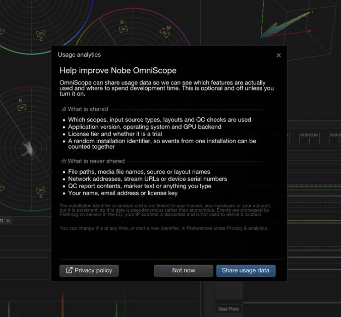 OmniScope usage analytics consent dialog